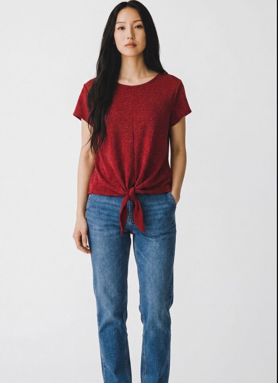 Chance or Fate Short Sleeve Top Cranberry Front Tie Short Sleeve